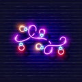 Christmas glowing lights garland neon sign. Glowing garland flashlights icon. New Year and Christmas concept. Vector illustration