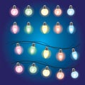 Christmas glowing lights. Garlands with colored bulbs. Xmas holidays. Christmas design element