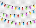 Christmas glowing lights on transparent background. Garlands with colored bulbs. Xmas holidays. Christmas greeting card