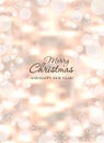 Christmas glowing vertical background. Holiday New Year abstract glitter. Winter decorative texture blurred bokeh. Vector