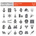 Christmas glyph icon set, holiday symbols collection, vector sketches, logo illustrations, new year signs solid