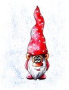 Christmas gnome in a red cap with hearts.