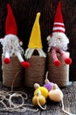 Christmas gnome for winter seasonal  , cute handmade ornament, fairy light Royalty Free Stock Photo