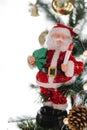 Santa Claus with a decorated Christmas Environment on plain white background