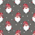 Christmas gnomes pattern. Seamless holiday background with cute dwarf