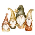 Christmas gnomes vintage illustration. Nordic gnomes greeting card Royalty Free Stock Photo
