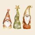 Christmas gnomes vintage illustration. Nordic gnomes greeting card