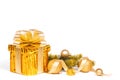 Christmas gold gift box isolated on white background Royalty Free Stock Photo