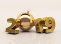 New year gold glossy 3D figures 2019 with Christmas decorations