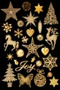 Christmas Gold Joy Sign and Decorations Royalty Free Stock Photo