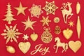 Christmas Gold Joy Sign and Decorations Royalty Free Stock Photo