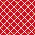 Christmas gold snowflake seamless pattern. Golden snowflakes on red and white rhombus background. Winter snow texture Royalty Free Stock Photo