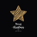 Christmas gold star card scribble drawing greeting black background Royalty Free Stock Photo