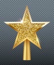 Christmas gold tree topper, 3d star decoration in deco design for top of Xmas tree Royalty Free Stock Photo