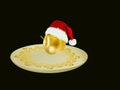 Christmas Golden Apple on a Golden plate. Royalty Free Stock Photo