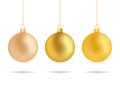 Christmas golden ball, tree toy ornament decoration. Christmas bauble isolated on white background. 3d glass sphere for hanging on Royalty Free Stock Photo