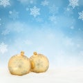 Christmas golden balls baubles background decoration square winter snow copyspace Royalty Free Stock Photo