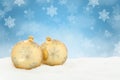 Christmas golden balls baubles background decoration winter snow Royalty Free Stock Photo