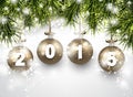 Christmas golden balls with 2015. Royalty Free Stock Photo
