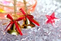 Christmas golden bells with red ribbon