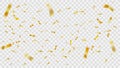 Christmas golden confetti. Flying paper confetti stripes, falling gold foil party celebration background elements vector