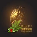 Christmas golden decoration with champagne splash Royalty Free Stock Photo