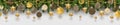 Christmas golden decoration and Christmas tree branches on a checkered background. Can be used on any background. Seamless frieze. Royalty Free Stock Photo