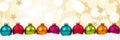 Christmas golden gold stars colorful balls banner decoration background copyspace copy space Royalty Free Stock Photo