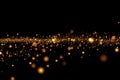 Christmas golden light shine particles bokeh on black background, holiday Royalty Free Stock Photo