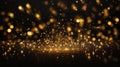 Christmas golden light shine particles bokeh on black background, holiday concept Royalty Free Stock Photo