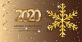 Christmas golden and silver decoration. Happy New Year red background. Silver and golden deer, snowflakes. Template for greeting Royalty Free Stock Photo