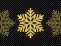 Christmas golden snowflake glitter pattern black background vector gold shine sparkle snow decoration Royalty Free Stock Photo