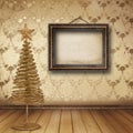 Christmas golden spruce in the old room Royalty Free Stock Photo