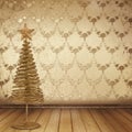 Christmas golden spruce in the old room Royalty Free Stock Photo