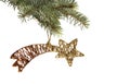 Christmas golden star and christmas tree Royalty Free Stock Photo