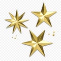 Christmas golden star decoration or snowflake gold glittering ornament for winter holiday greeting card. Vector golden sp