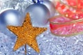 Christmas golden star symbol silver baubles Royalty Free Stock Photo