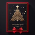 Christmas golden tree with stars on a dark background. Royalty Free Stock Photo