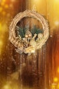 Christmas golden wreath on old abstract background Royalty Free Stock Photo