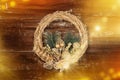 Christmas golden wreath on old abstract background Royalty Free Stock Photo