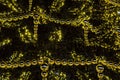 Christmas golden yellow mesh beads garland on fir tree close-up