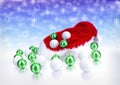 Christmas and golf balls with santa red hat on bokeh background. 3D illustration Royalty Free Stock Photo