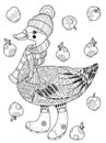 Christmas goose in funny hat doodle.