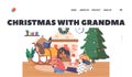 Christmas with Grandma Landing Page Template. Children Listen Granny Sitting on Chair Read Book to Little Girls and Boys Royalty Free Stock Photo