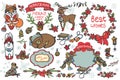 Christmas graphic elements, cute cartoon animals Royalty Free Stock Photo