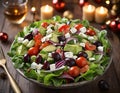 Christmas Greek Salad in a ceramic bowl. Generative AI Royalty Free Stock Photo