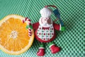 Christmas - green background,orange and funny chef Santa Claus