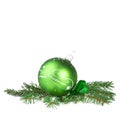 Christmas Green Ball with Fir Branch isolated on white Royalty Free Stock Photo