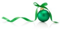 Christmas green bauble with ribbon bow isolated on white background Royalty Free Stock Photo