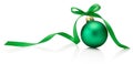 Christmas green bauble with ribbon bow isolated on white background Royalty Free Stock Photo